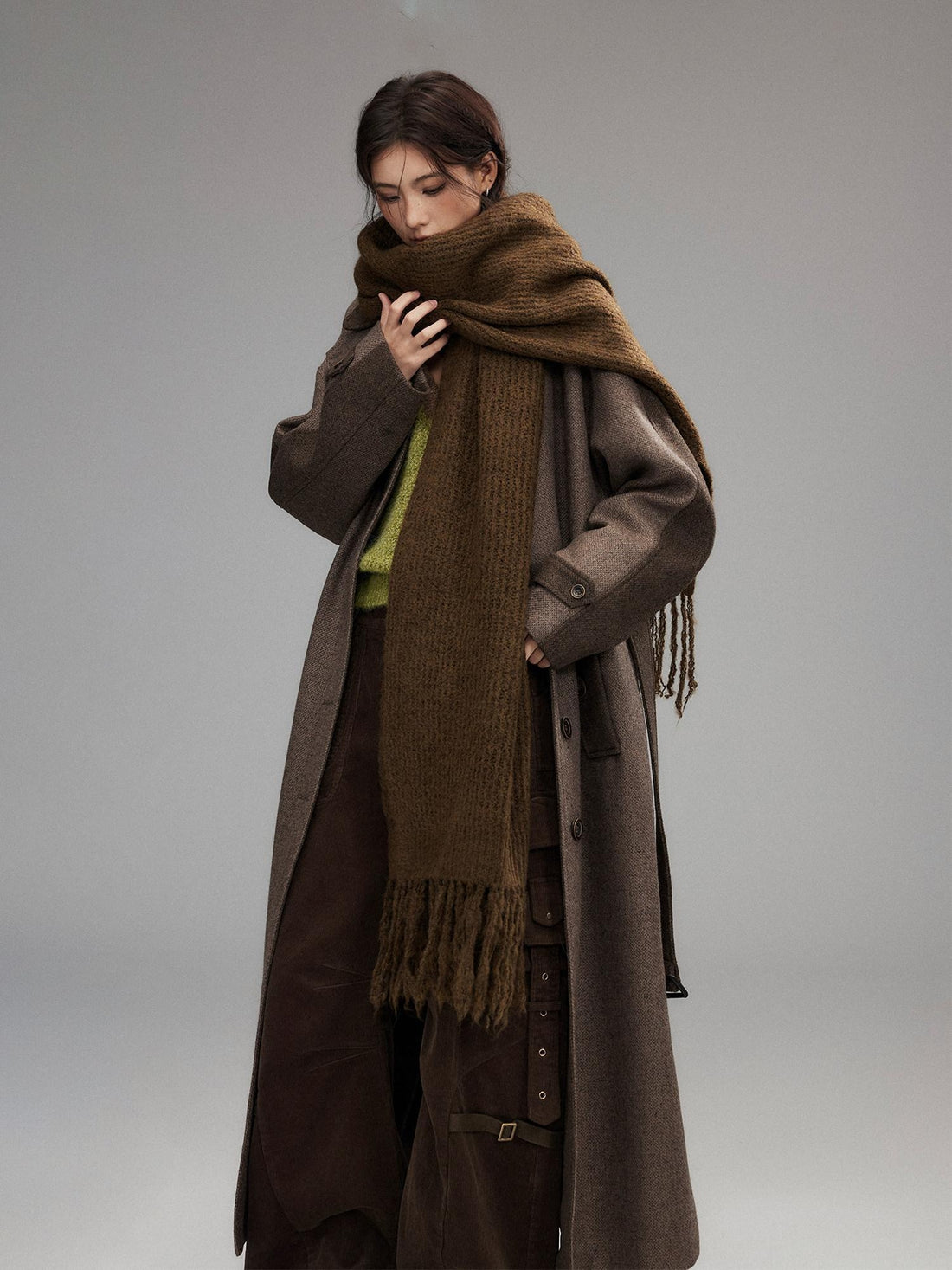 Low pixel Cozy Acrylic Blend Korean Fringe Women Brown Rectangular Decorative Scarves