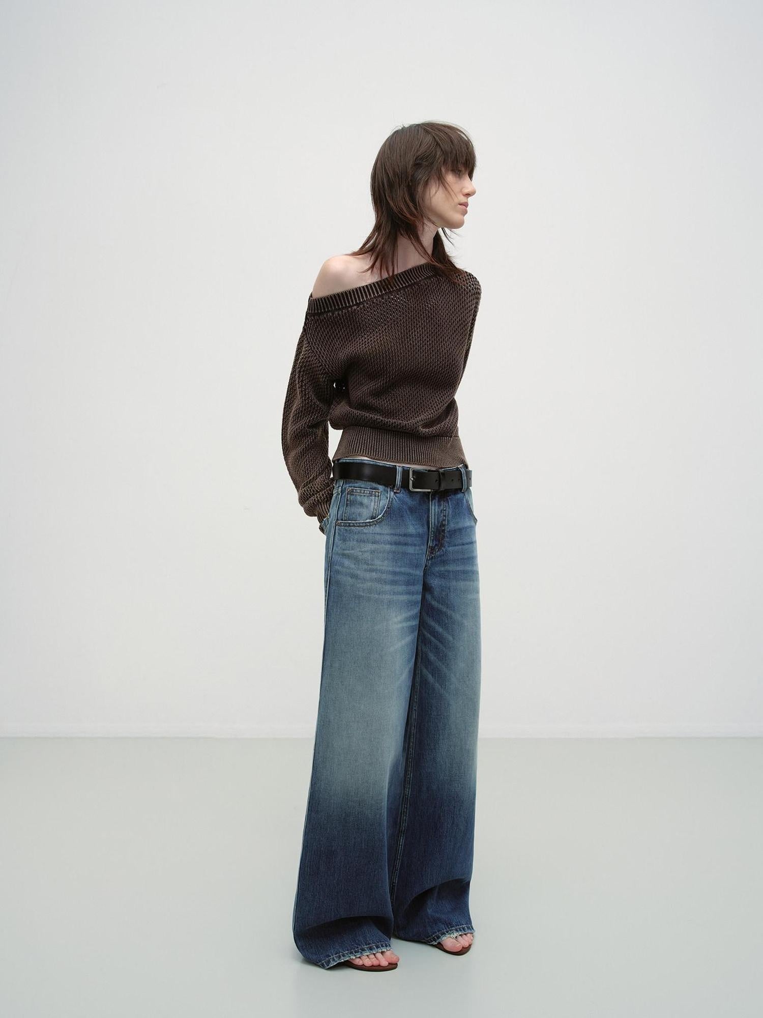 RUN TO THE FUTURE Durable Distressed Cotton Loose Fit Natural Waist Women Zip Fly Straight Jeans