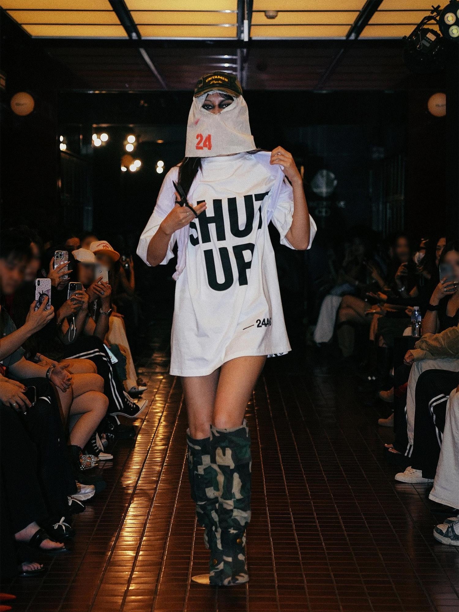 24ans White Mesh Hooded Creative Print Women&