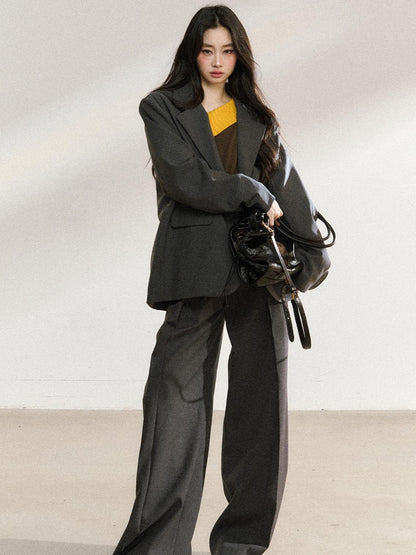 7Shiftin Light Polyester Relaxed Fit Midlength Longsleeve Women Office Dark Gray Blazers