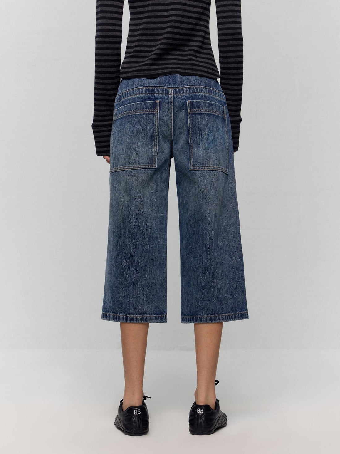 RUN TO THE FUTURE Washed Blue Denim Low Waist Relaxed Fit Casual Zipper Fly Wide-Leg Jeans