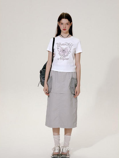 NAPSNAPS Hand Drawn Butterfly Print Slim Cropped Women&