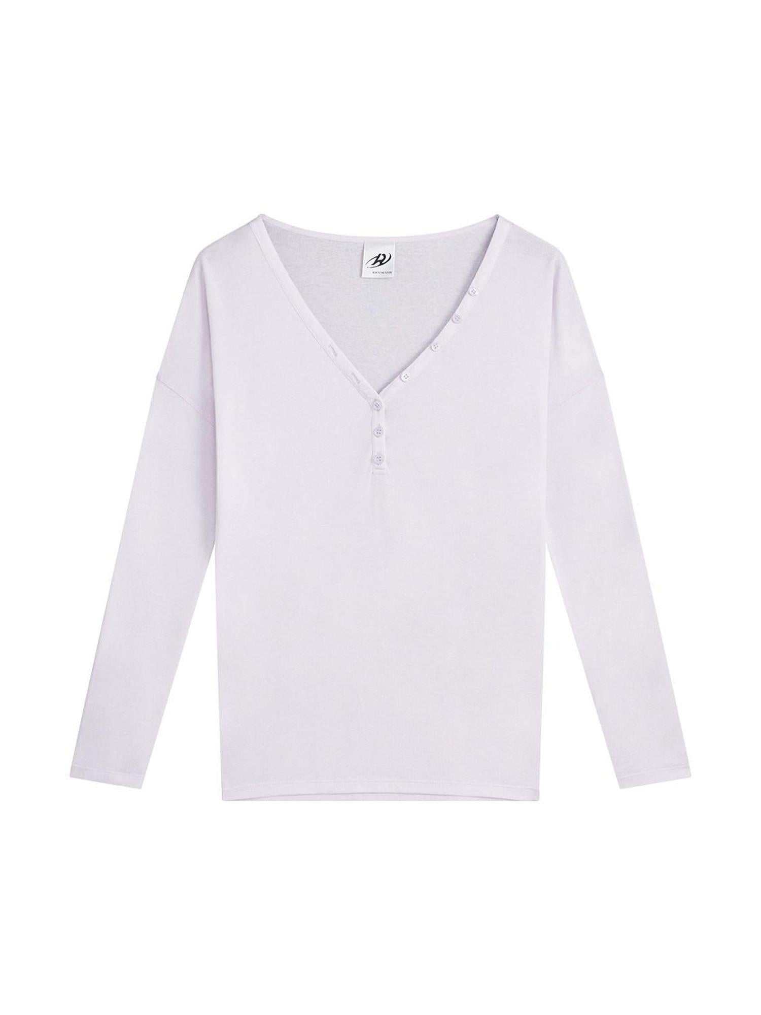 RUN TO THE FUTURE Breathable Lyocell Linen Vneck Slim Casual Women Lilac Long Sleeve T-Shirts