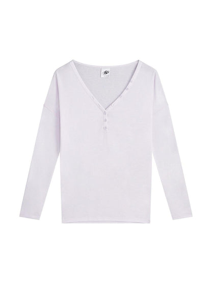 RUN TO THE FUTURE Breathable Lyocell Linen Vneck Slim Casual Women Lilac Long Sleeve T-Shirts
