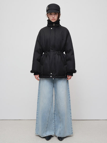 RUN TO THE FUTURE Classic Black Cotton Commuter Loose Fit Stand Collar Zipper Outerwear Parkas