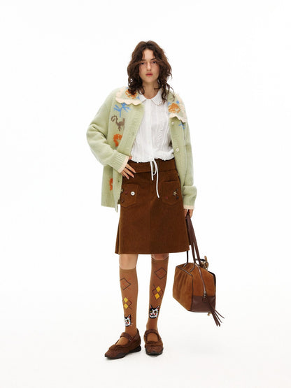 OuttheBlue Warm Acrylic Wool Commuter Loose Jacquard Mint Green Cardigans