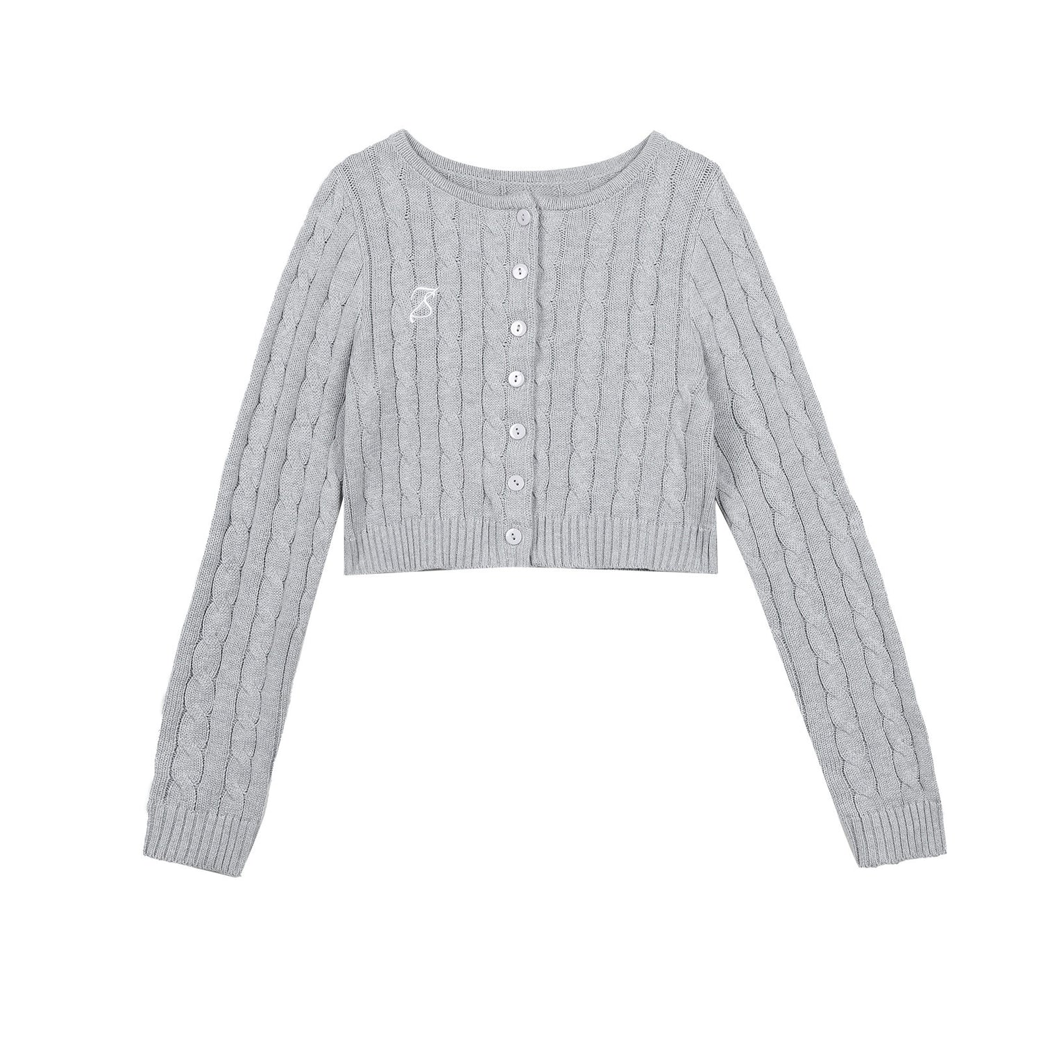7Shiftin Button V-neck Cardigan Women Workwear Solid Grey Camisole Skirt Top &amp; Skirt Sets