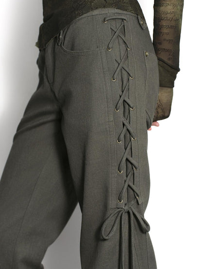 Low pixel Pure Cotton Low Waist Slim Fit Casual Women Olive Green Flared Pants