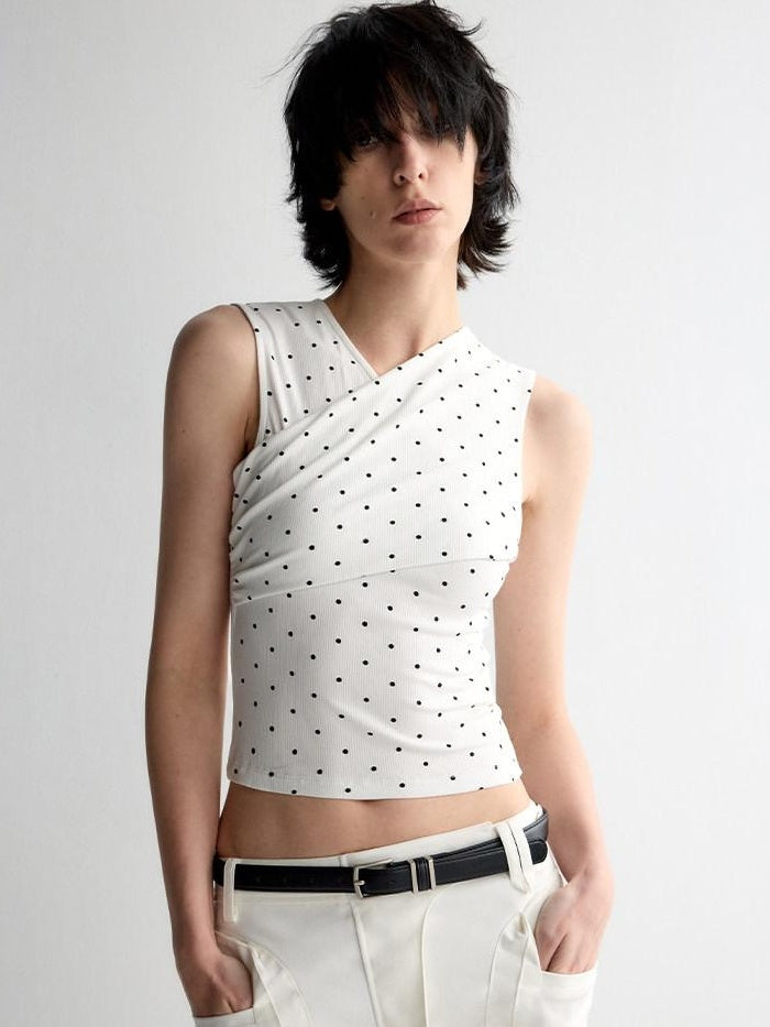 RUN TO THE FUTURE Original Design Slim Cropped Polka Dot Viscose Stretch Women Tank Tops