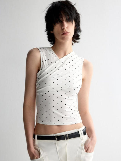 RUN TO THE FUTURE Original Design Slim Cropped Polka Dot Viscose Stretch Women Tank Tops