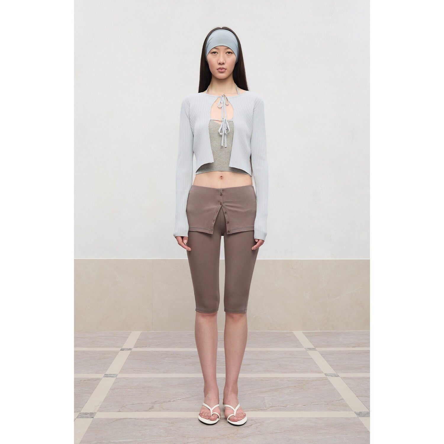 RUN_TO_THE_FUTURE_Tie_Front_Slim_Fit_Knit_Bell_Sleeve_Cardigan_Office_Solid_T_Shirt_Crop_Tops_MISSTT