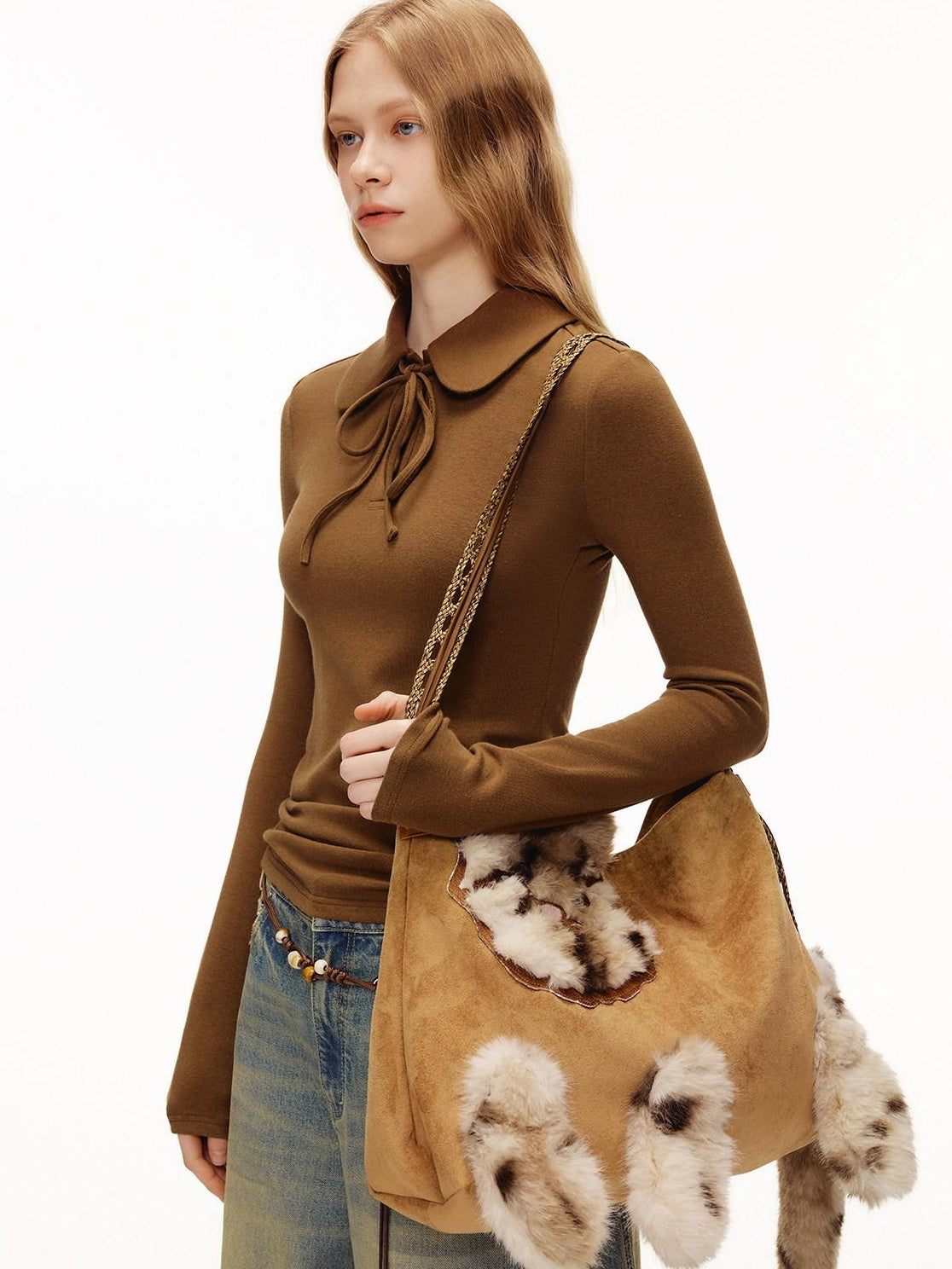 OuttheBlue Viscose Wool Stretch Slim Fit Henley Neck Women Cocoa Long Sleeve T-Shirts