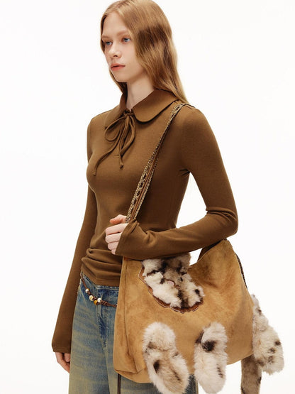OuttheBlue Viscose Wool Stretch Slim Fit Henley Neck Women Cocoa Long Sleeve T-Shirts