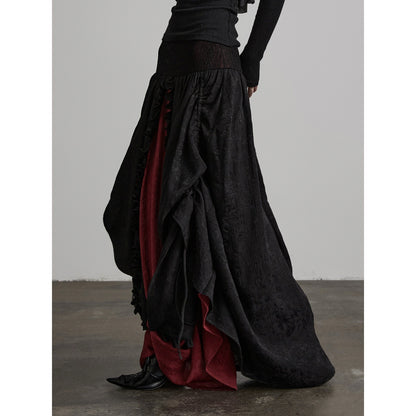 INDULGE Soft Comfy Rayon Ruffle Hem Gothic A Line Side Zipper Black Tiered Skirts
