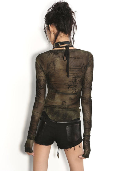 Low pixel Lightweight Stretch Slim Fit Round Neck Olive Green Casual Long Sleeve T-Shirts