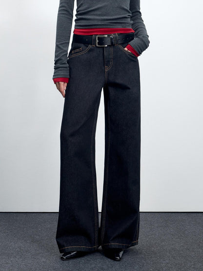 RUN TO THE FUTURE Casual Relaxed Dark Wash Cotton Natural Waist Zip Fly Denim Straight Jeans