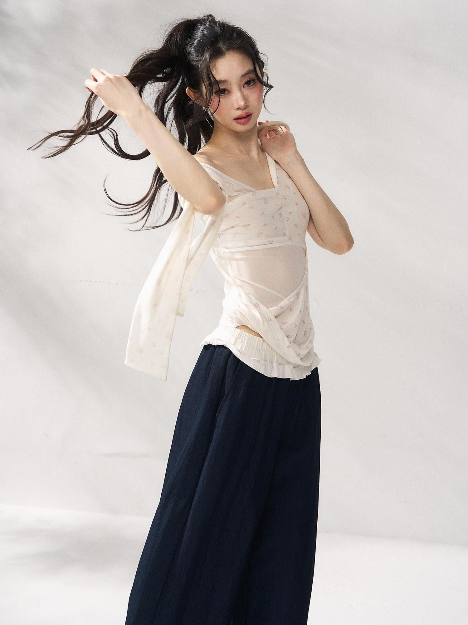 7Shiftin Floral Tie Slim Fit Casual Asymmetrical Neck Short Sleeve Women Basic Crop Tops
