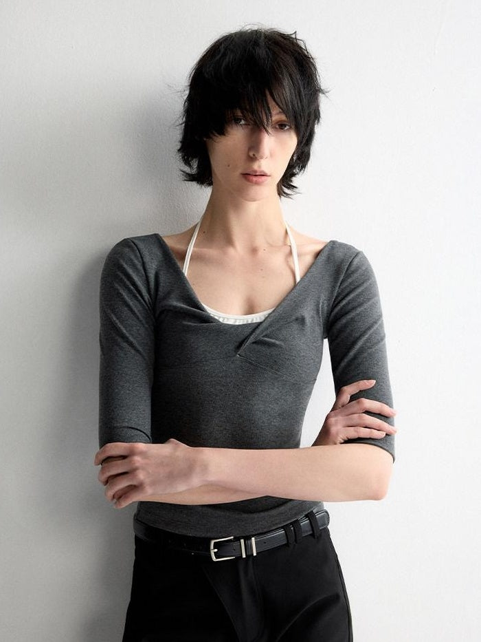 RUN TO THE FUTURE Moisture Wicking Casual Slim Panel Crew Neck Solid Grey Short Sleeve T-Shirts