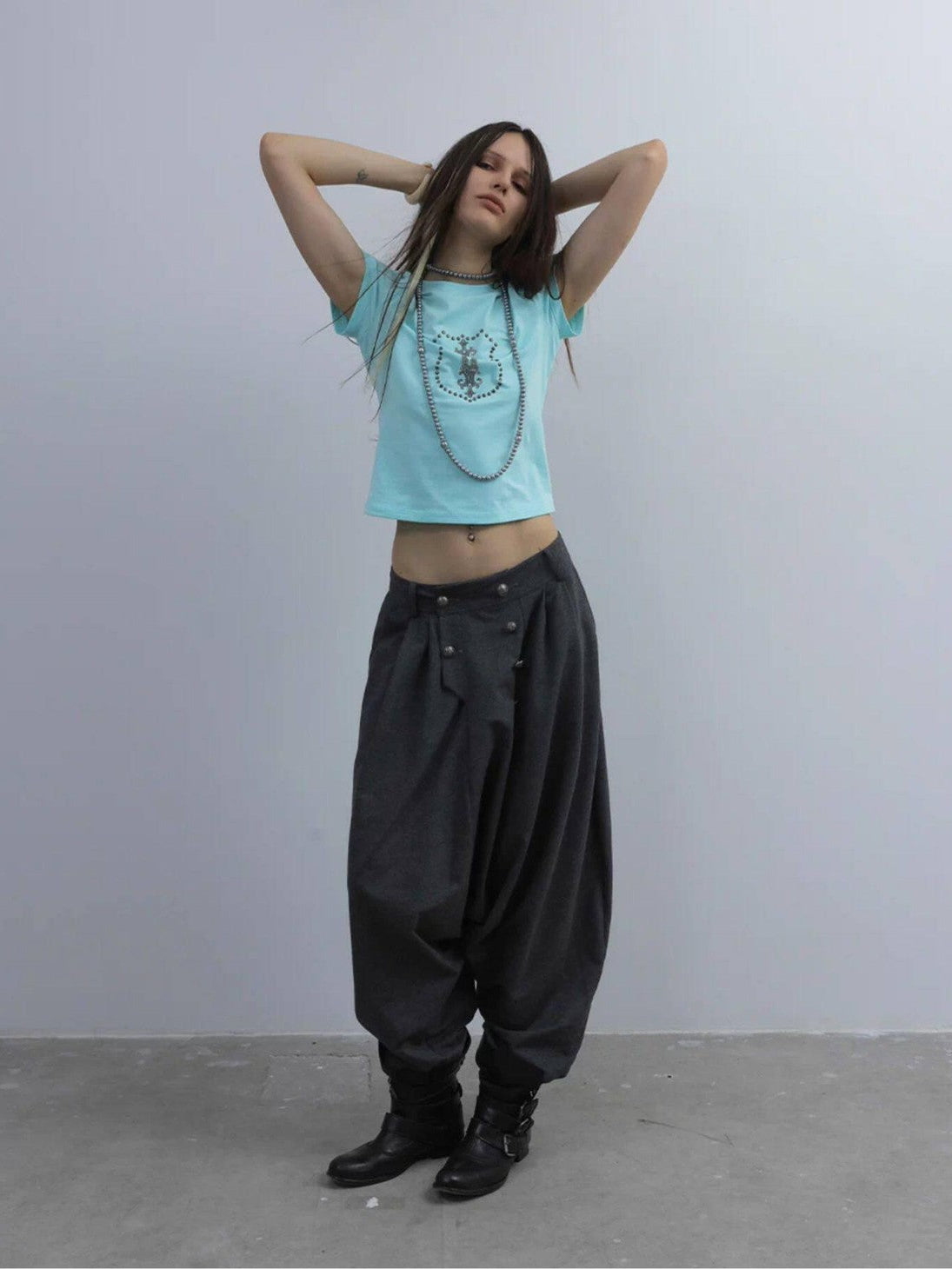 DoublePunch Cropped Hotfix Rhinestone Slim Fit Vintage Women&