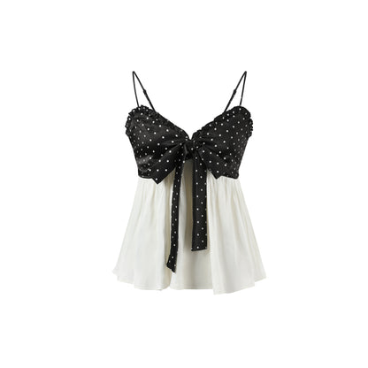 7Shiftin Ensemble deux pièces chic à pois avec nœud, caraco et jupe midi taille haute pour femme