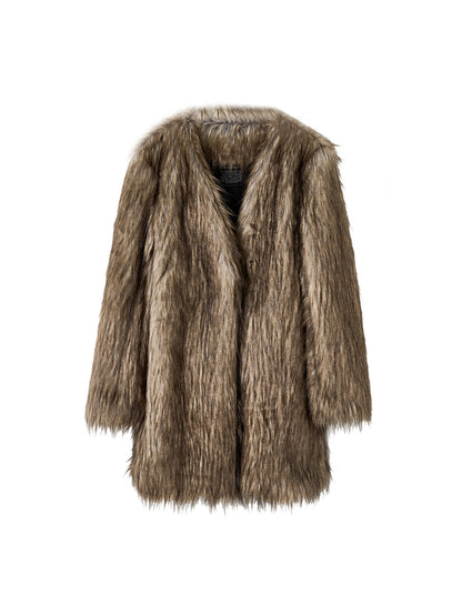 AnnoMundi Reversible Faux Fur Parka Half Collar Long Women&