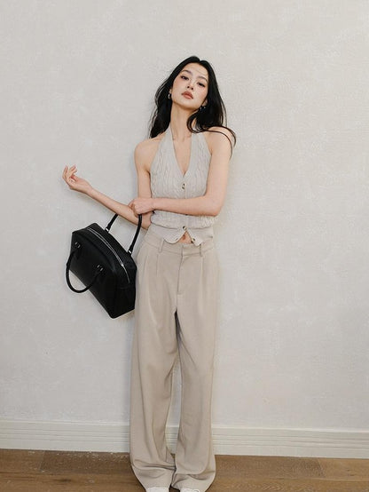 FU FRESH UP Cable Knit V-neck Backless Slimming Women&
