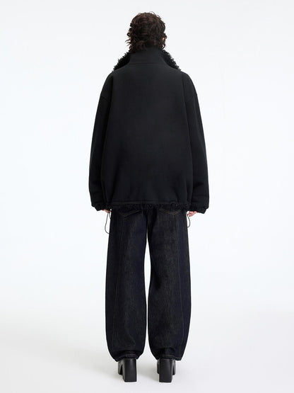 RUN TO THE FUTURE Reversible Fleece Lined Loose Fit Long Vintage Black Womens Puffer Jackets