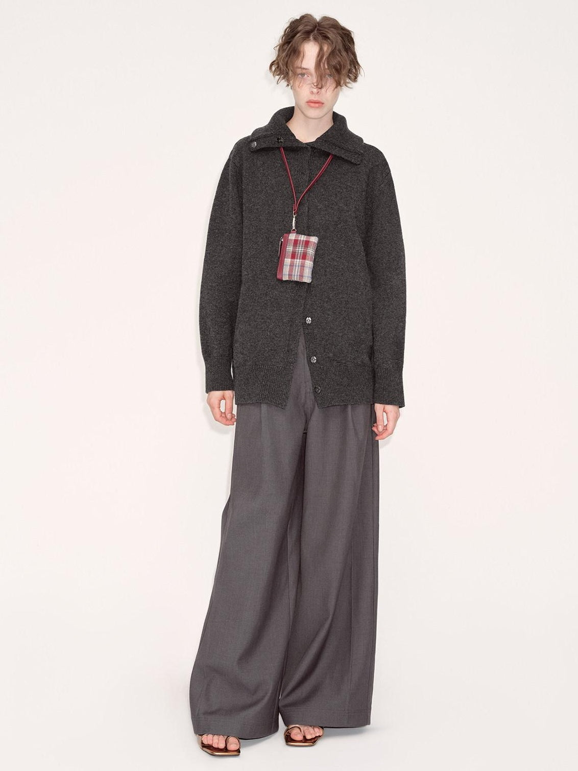 RUN TO THE FUTURE Cozy High Collar Loose Single Button Office Women Paris Grey Cardigan Overcoats