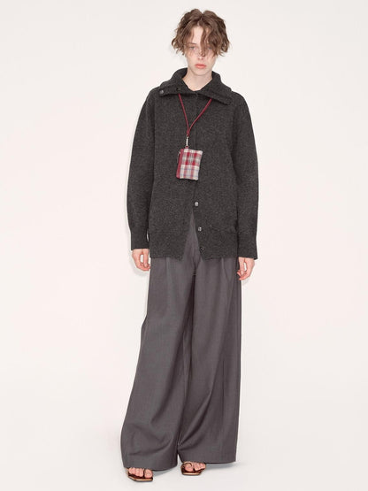 RUN TO THE FUTURE Cozy High Collar Loose Single Button Office Women Paris Grey Cardigan Overcoats