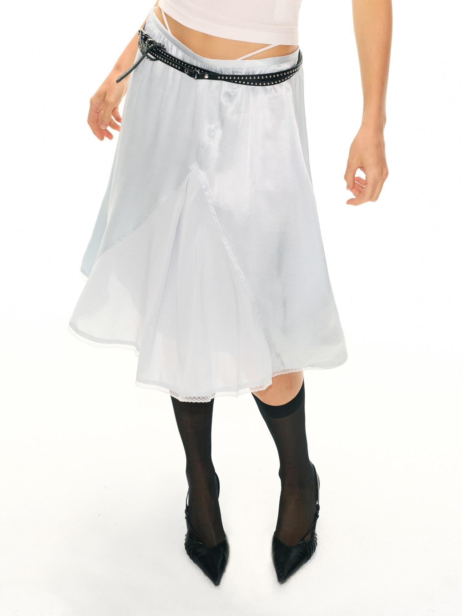 2th Desire Blue Lace Embroidered Spliced High Waist A Line Women&