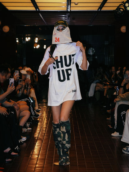 24ans White Mesh Hooded Creative Print Women&