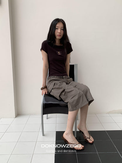 DKZ OFFICIAL Coffee Retro Print Slim Fit Women&