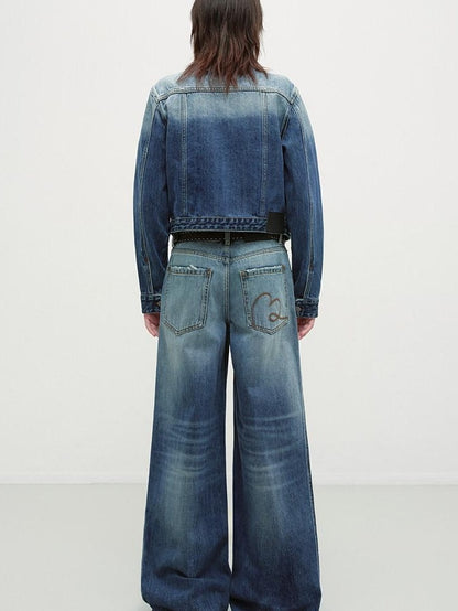 RUN TO THE FUTURE Durable Distressed Cotton Loose Fit Natural Waist Women Zip Fly Straight Jeans