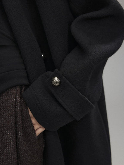 Low pixel Warm Wool Blend Street Oversized Double Breasted Notch Collar Black Wool Coats