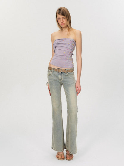 The NeverMore Original Paneled Slim Fit Cropped Casual Solid Color Dusty Pink Tube Tops