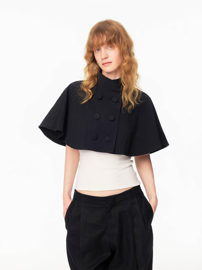 Northbutsouth Mini Cape Double Breasted Small Stand Collar Women&