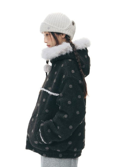NAPSNAPS Black Polka Dot Reversible Patchwork Hooded Women&