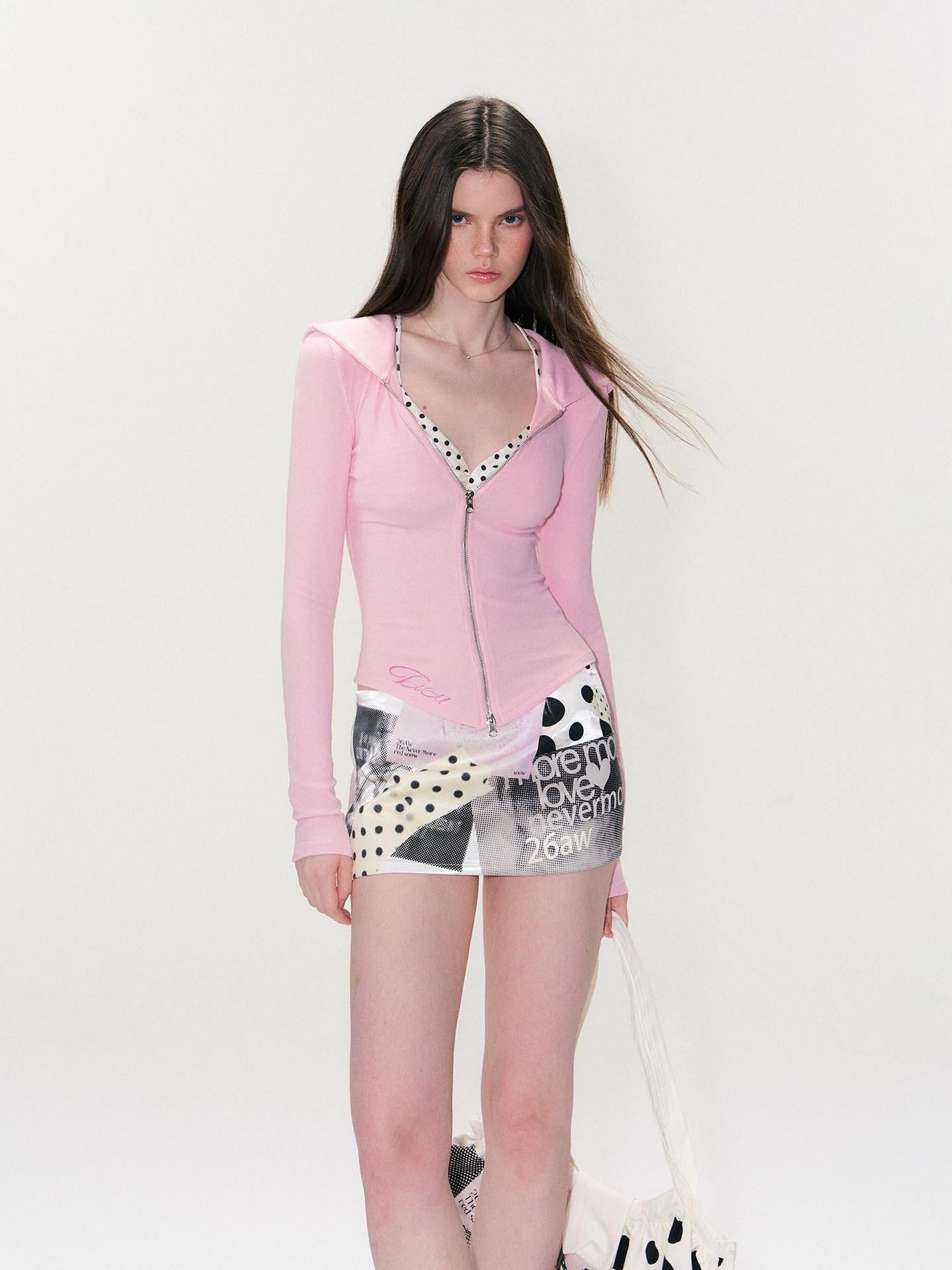 The NeverMore Soft Modal Fabric Sexy Slim Fit Hooded Zip Cropped Pink Women Hoodie