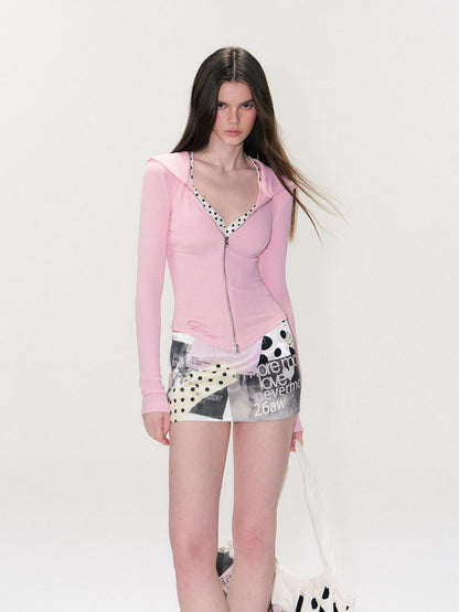 The NeverMore Soft Modal Fabric Sexy Slim Fit Hooded Zip Cropped Pink Women Hoodie