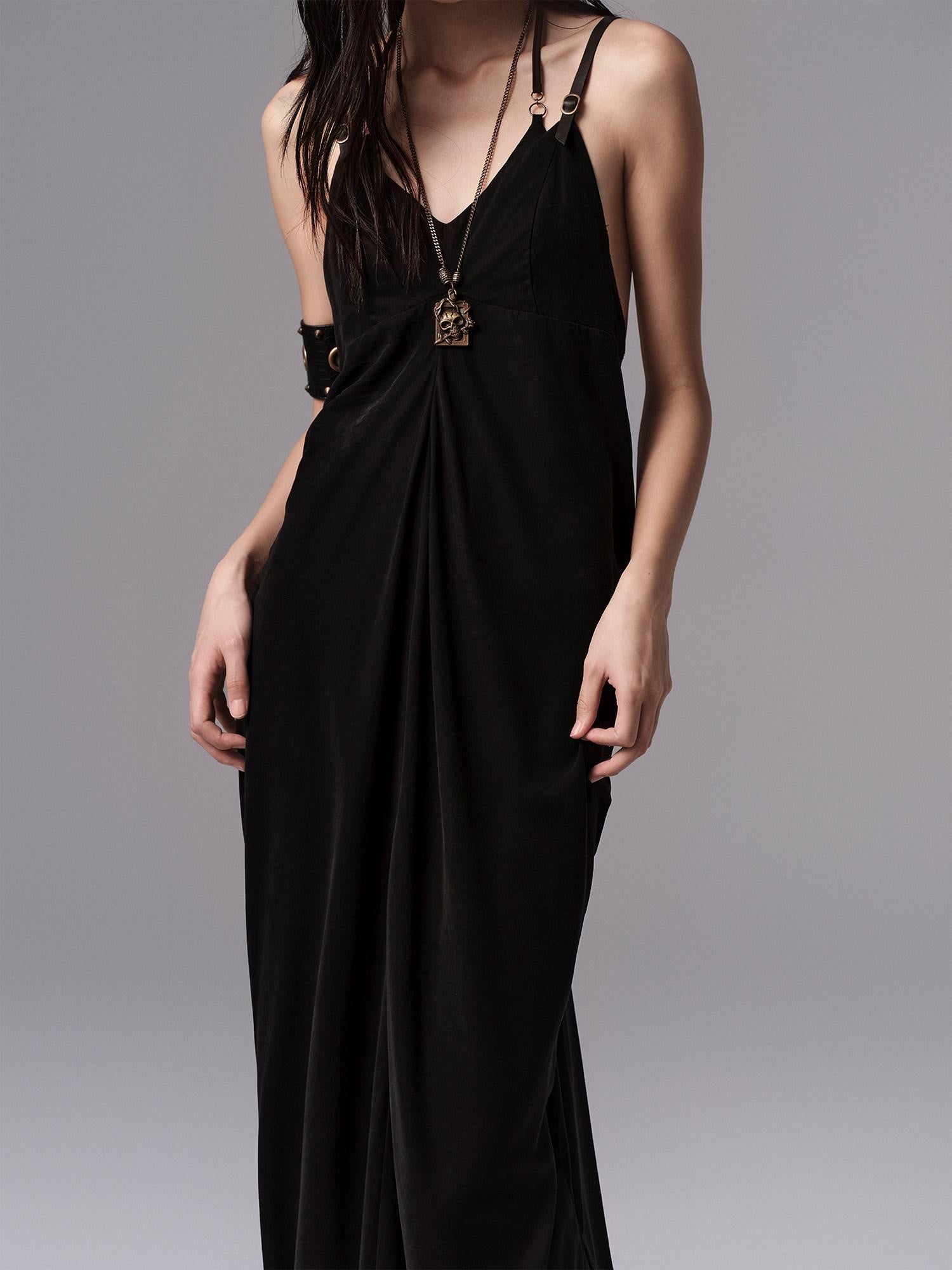 Low pixel Pure Cupro Slim Fit Dark Gothic Vneck Camisole Women Black Zip Back Maxi Dresses