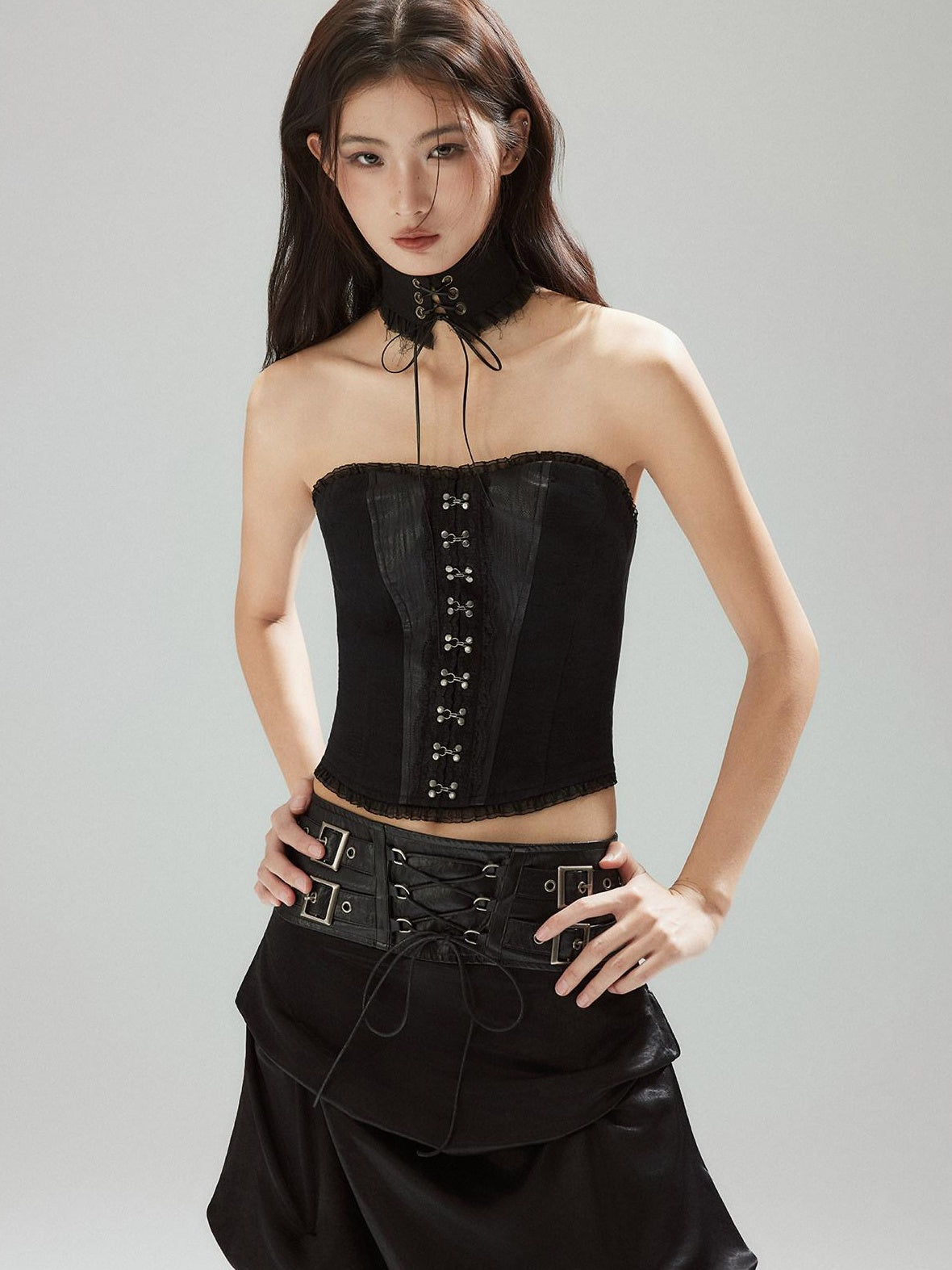 Low pixel Zipper Slim Fit Cotton Streetwear Black Short No Padding Tube Tops