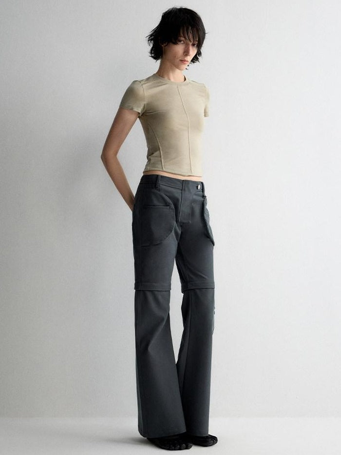 RUN TO THE FUTURE Recycled Fiber Original Micro Flare Low Waist Zip Fly Women Pocketed Chinos
