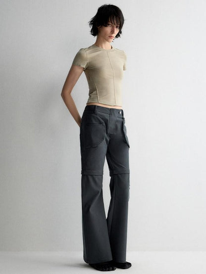 RUN TO THE FUTURE Recycled Fiber Original Micro Flare Low Waist Zip Fly Women Pocketed Chinos