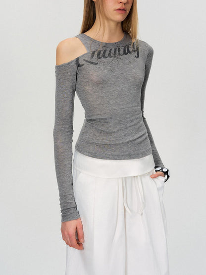 The NeverMore Rhinestone Vintage Slim Women Lyocell Blend Letter Print Long Sleeve Crop Tops