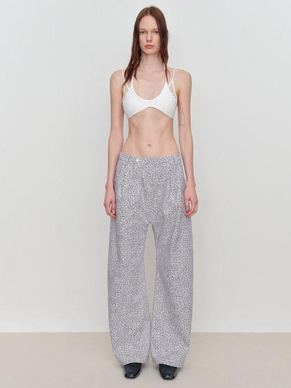 RUN TO THE FUTURE Leopard Print Asymmetric Zip Low Waist Blade Cut Women Wide-Leg Pants