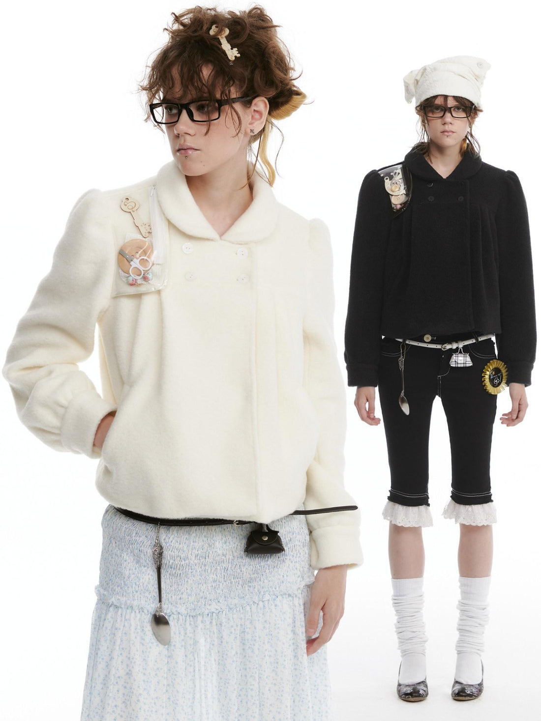 nit alcove Cozy Faux Lambswool Double Breasted Puff Short Doll Collar Women Cropped Jackets