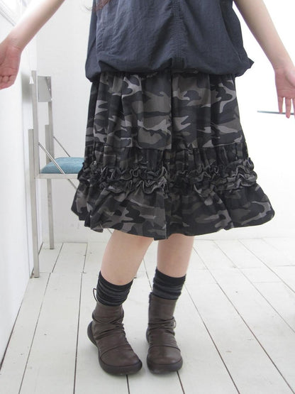 ang project Camouflage Ruffle Edge Patchwork Elastic Waist Women&