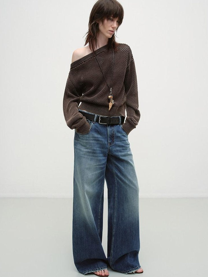 RUN TO THE FUTURE Durable Distressed Cotton Loose Fit Natural Waist Women Zip Fly Straight Jeans