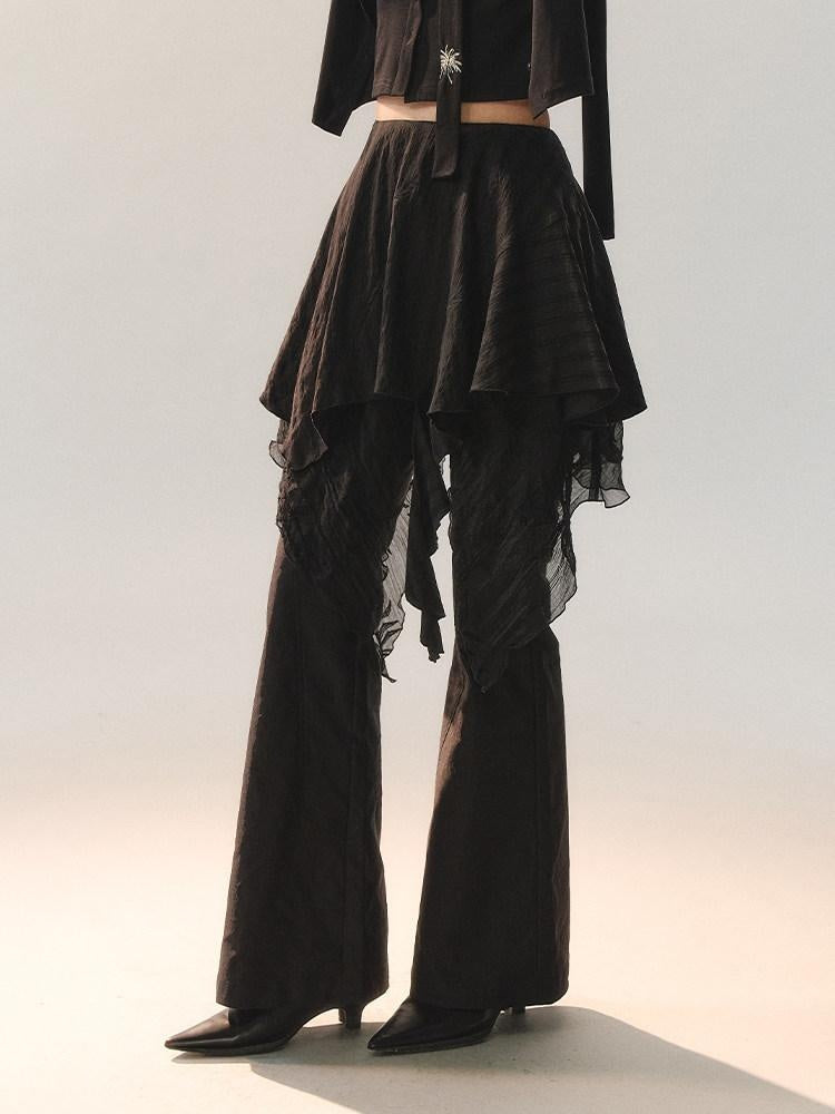 AnnoMundi Stretch Cotton Blend Slim Casual Natural Waist Women Black Straight Pants