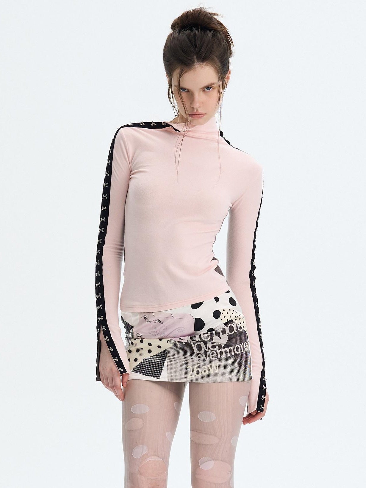 The NeverMore Brushed Viscose Spandex Sexy Slim Half Open Collar Long Sleeve Crop Tops